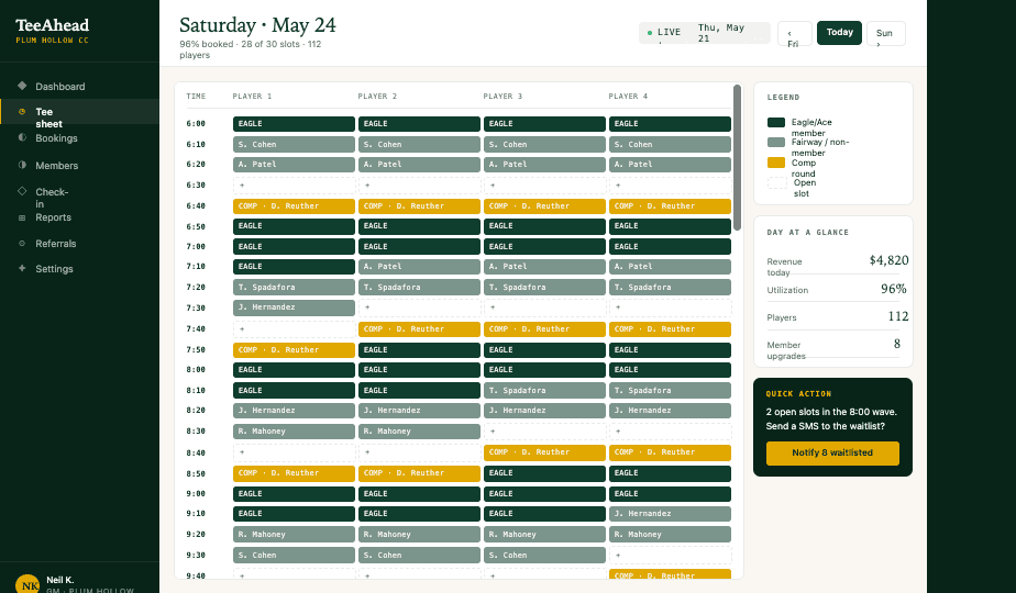 Tee sheet